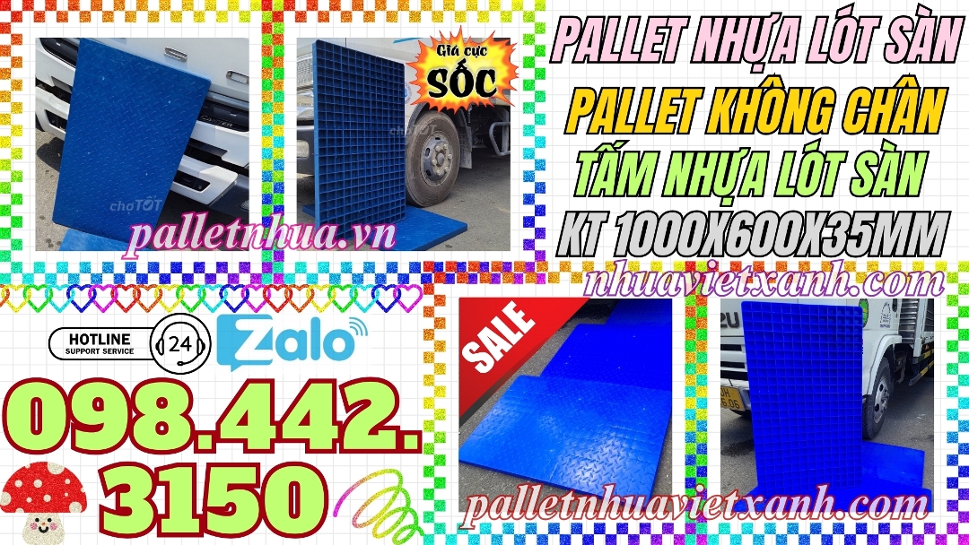 Pallet nhựa lót sàn 1000x600x35mm mặt kín