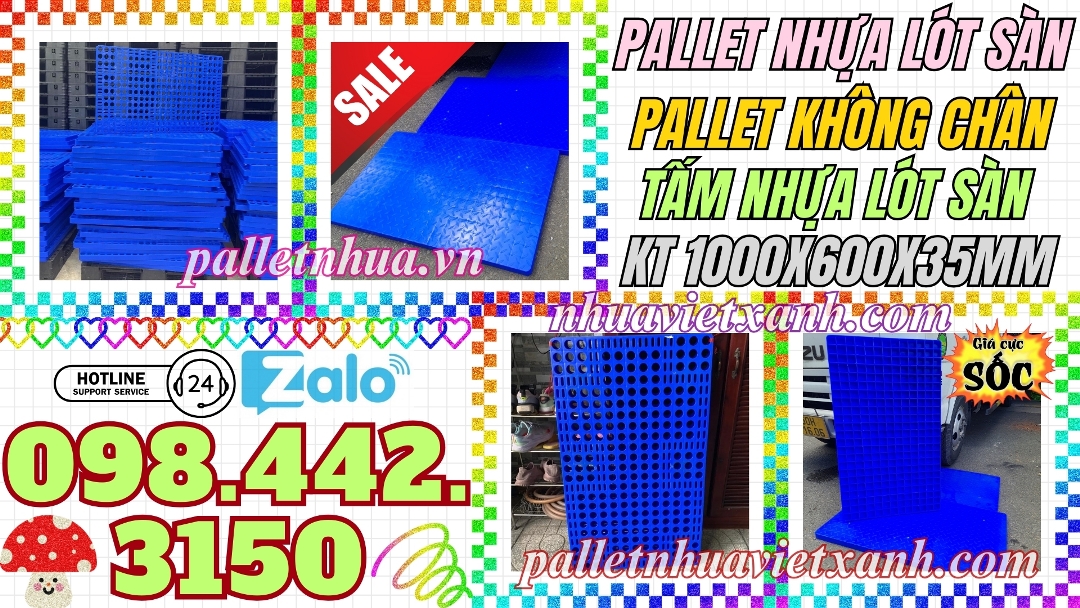 Pallet nhựa lót sàn 1000x600x35mm nhựa nguyên sinh