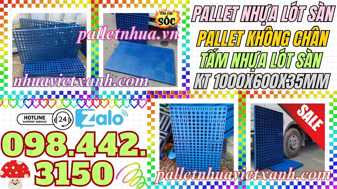 Pallet nhựa lót sàn 1000x600x35mm nhựa tái sinh