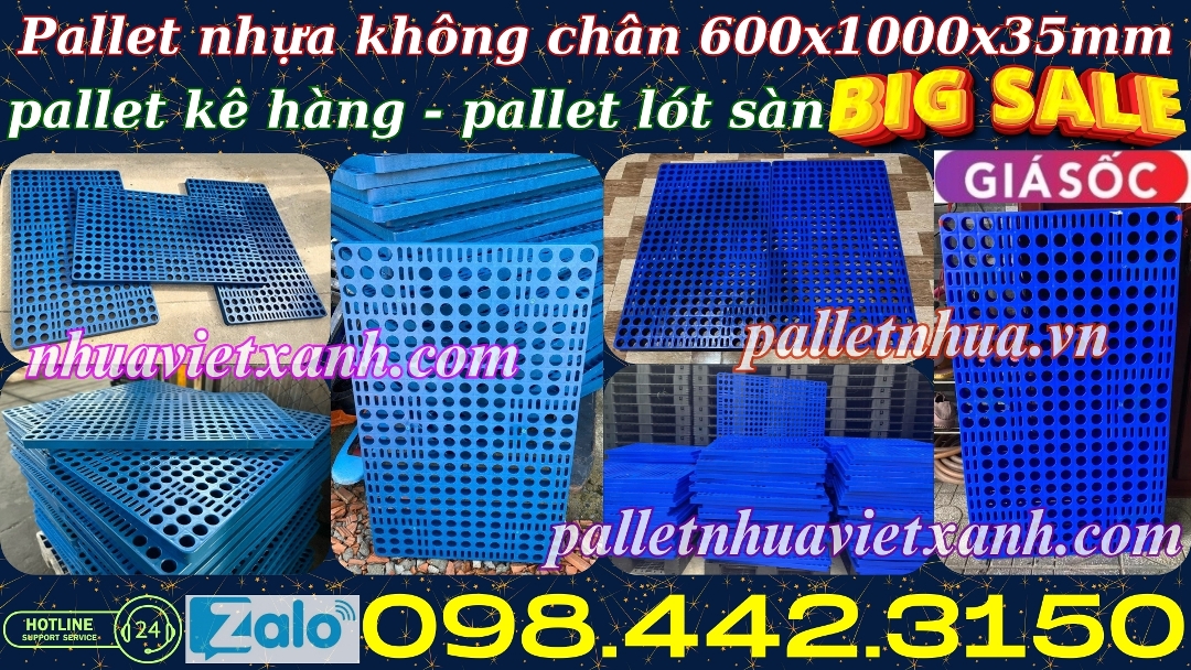 Pallet nhựa lót sàn 600x1000x35mm mặt lưới