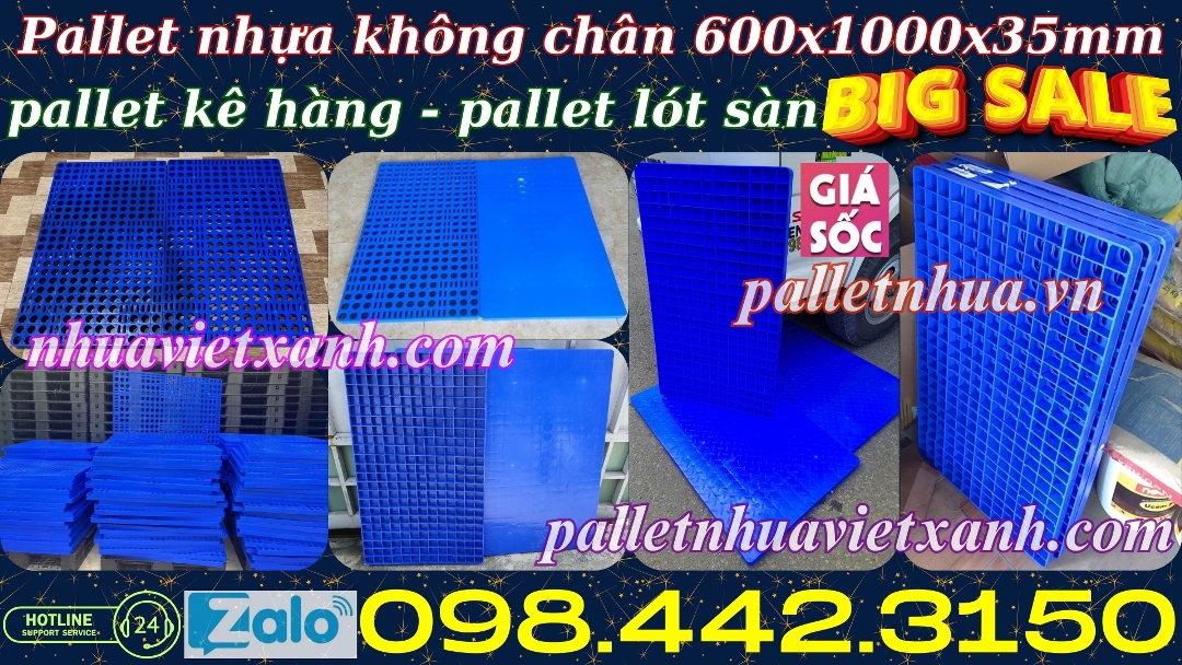 Pallet nhựa lót sàn 600x1000x35mm nhựa nguyên sinh