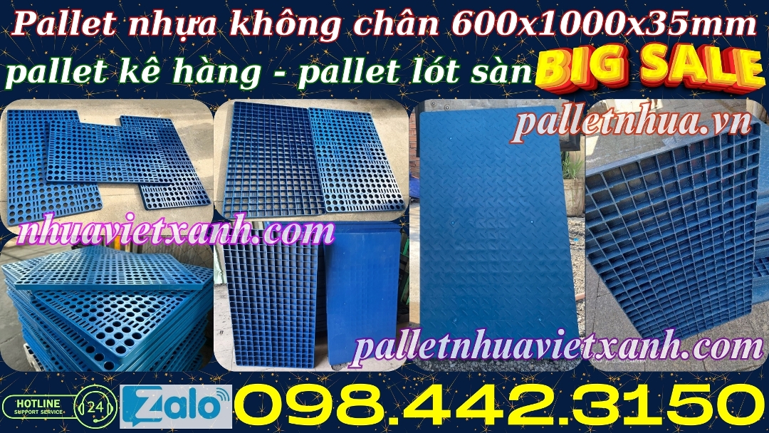 Pallet nhựa lót sàn 600x1000x35mm nhựa tái sinh