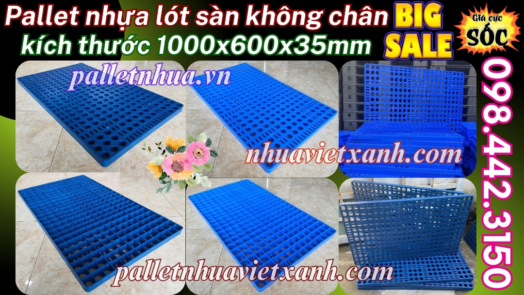 Pallet nhựa lót sàn không chân 1000x600x35mm mặt hở