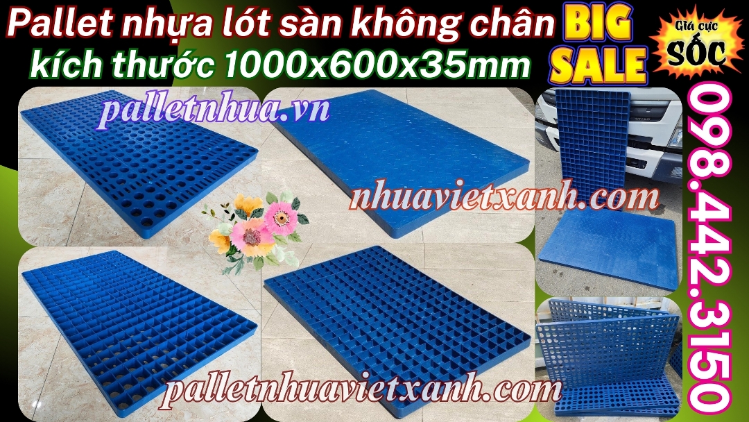 Pallet nhựa lót sàn không chân 1000x600x35mm nhựa tái sinh