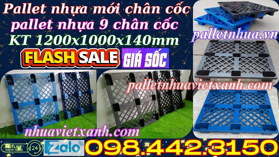 Pallet nhựa mới chân cốc 1200x1000x140mm