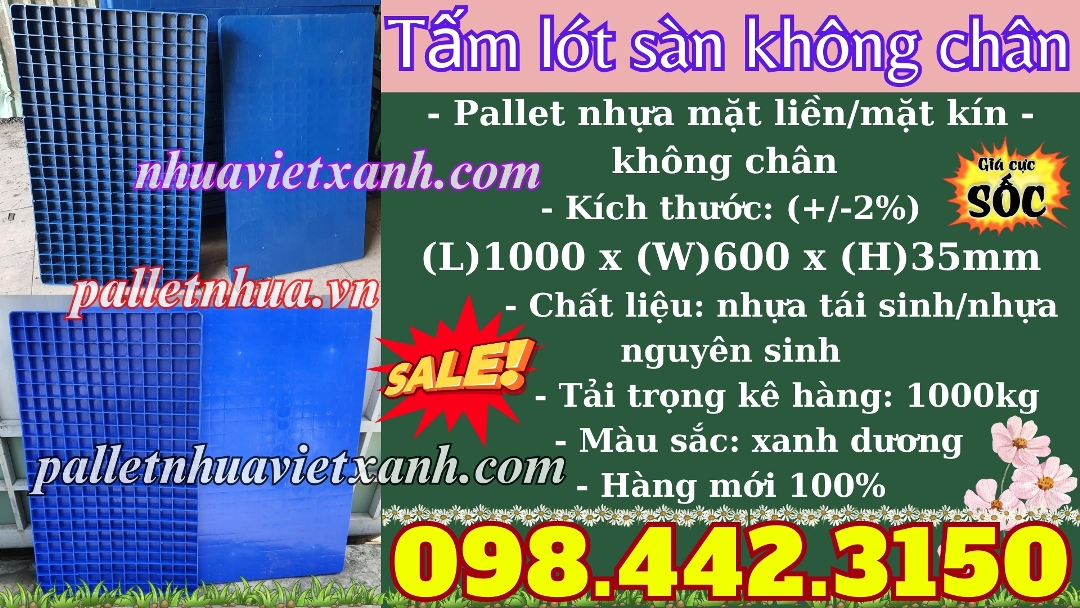 Tấm lót sàn không chân 1000x600x35mm mặt liền