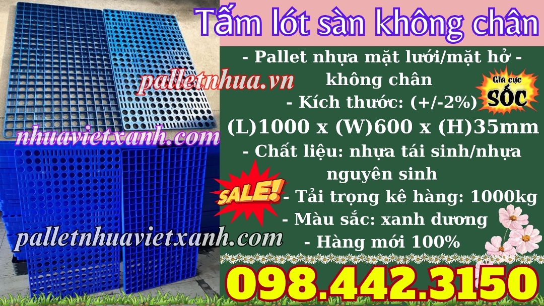 Tấm lót sàn không chân 1000x600x35mm mặt lưới