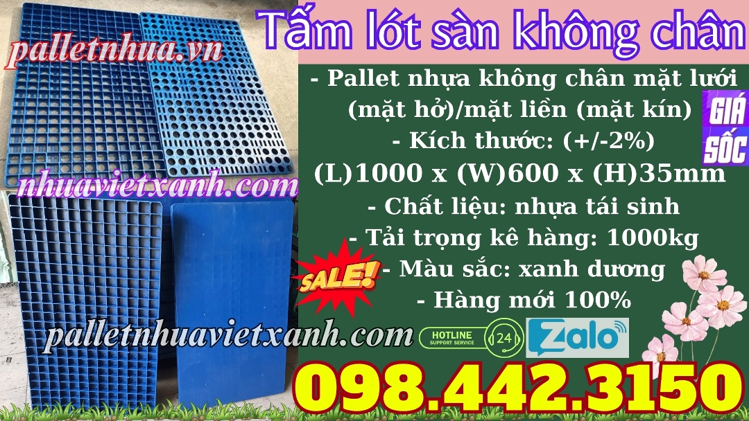 Tấm lót sàn không chân 1000x600x35mm nhựa tái sinh