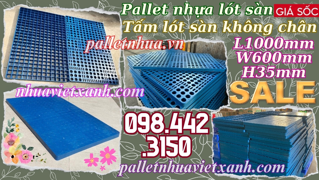 Tấm lót sàn không chân 600x1000x35mm nhựa tái sinh