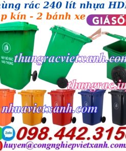 Thùng rác 240 lít nắp kín nhựa HDPE 2 bánh xe