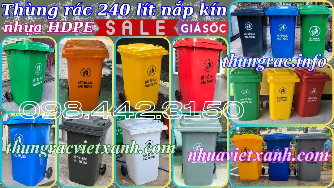 Thùng rác 240 lít nắp kín nhựa HDPE