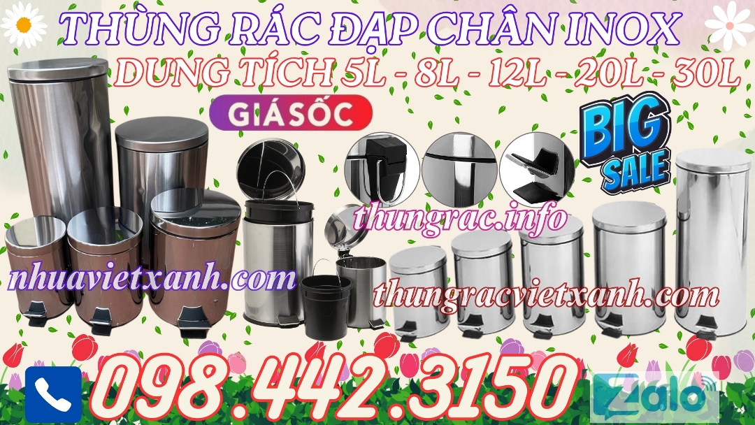 Thùng rác đạp chân inox