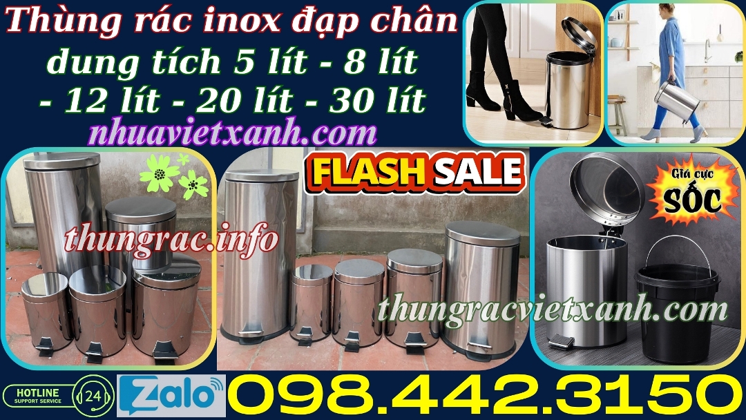 Thùng rác inox đạp chân 5 lít - 8 lít - 12 lít - 20 lít - 30 lít