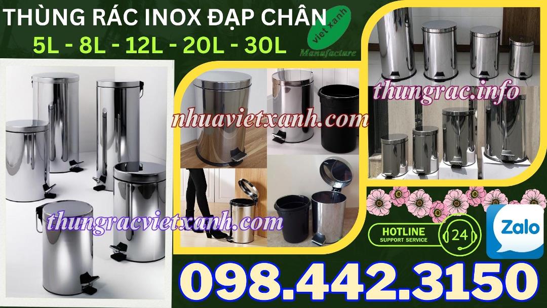 Thùng rác inox đạp chân 5L - 8L - 12L - 20L - 30L giá rẻ