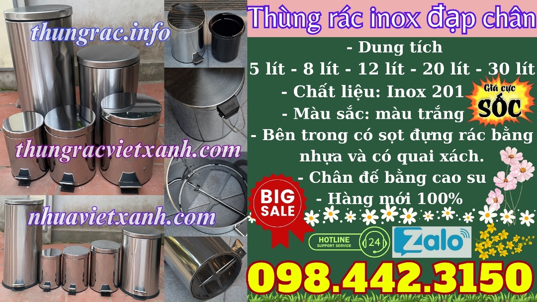 Thùng rác inox đạp chân tròn