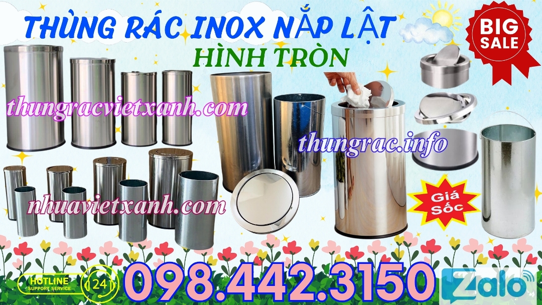 Thùng rác inox nắp lật hình tròn