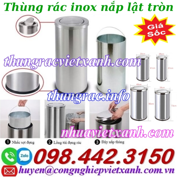 Thùng rác inox nắp lật tròn