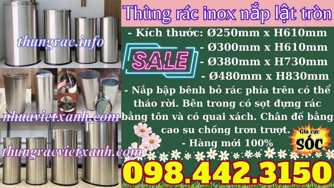 Thùng rác inox nắp lật