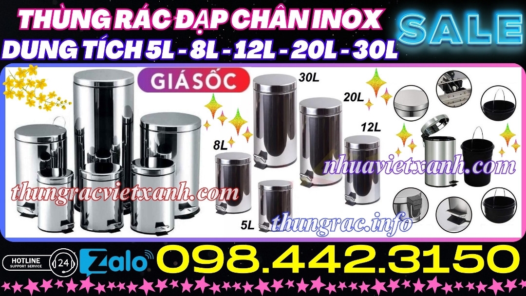 Thùng rác inox tròn đạp chân