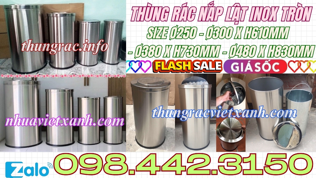 Thùng rác nắp lật inox hình tròn