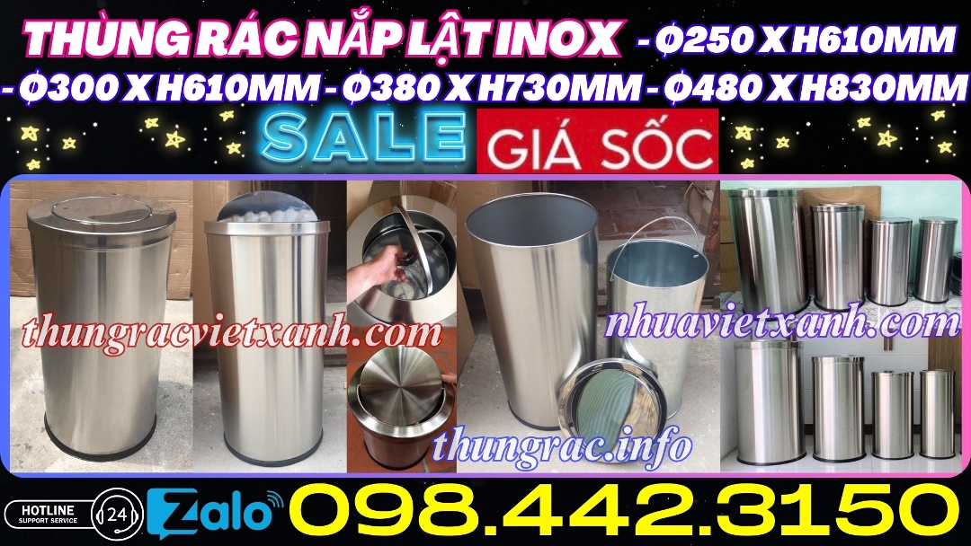 Thùng rác nắp lật inox tròn nhiều size