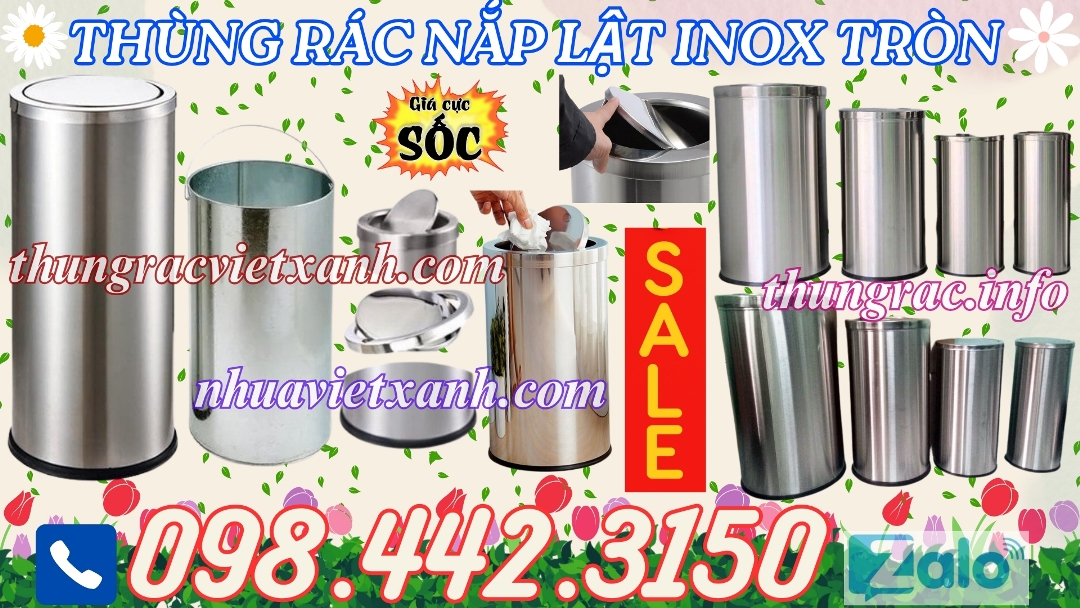 Thùng rác nắp lật inox tròn