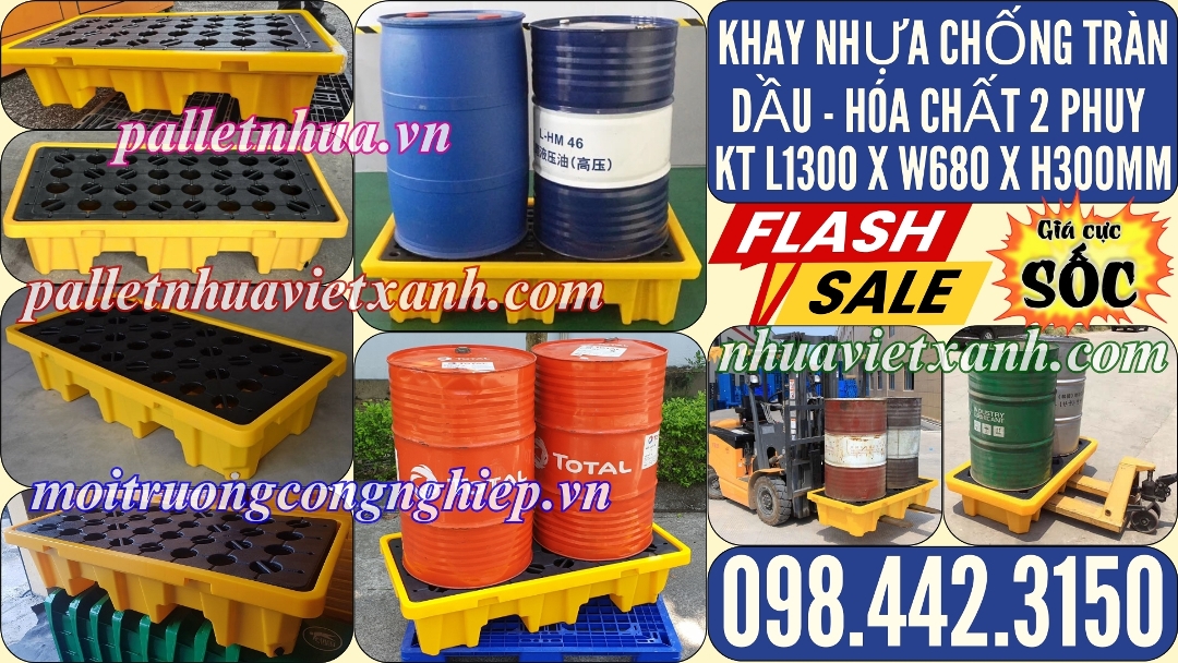 Khay nhựa chống tràn 2 phuy cao 300mm