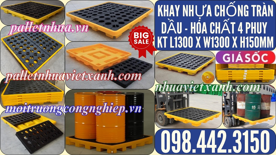 Khay nhựa chống tràn 4 phuy cao 150mm