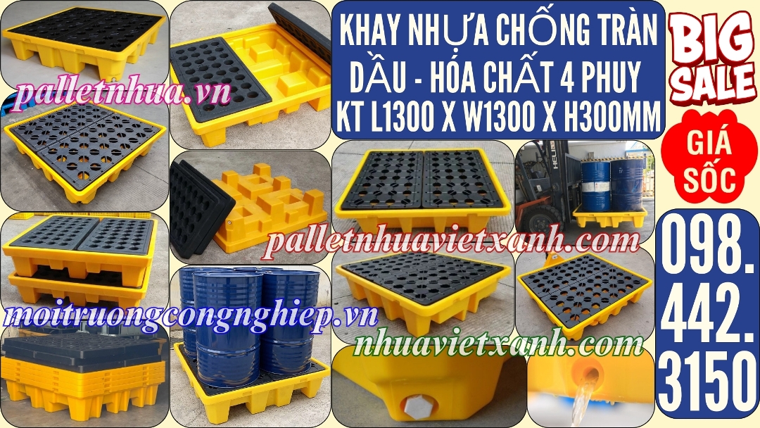 Khay nhựa chống tràn 4 phuy cao 300mm