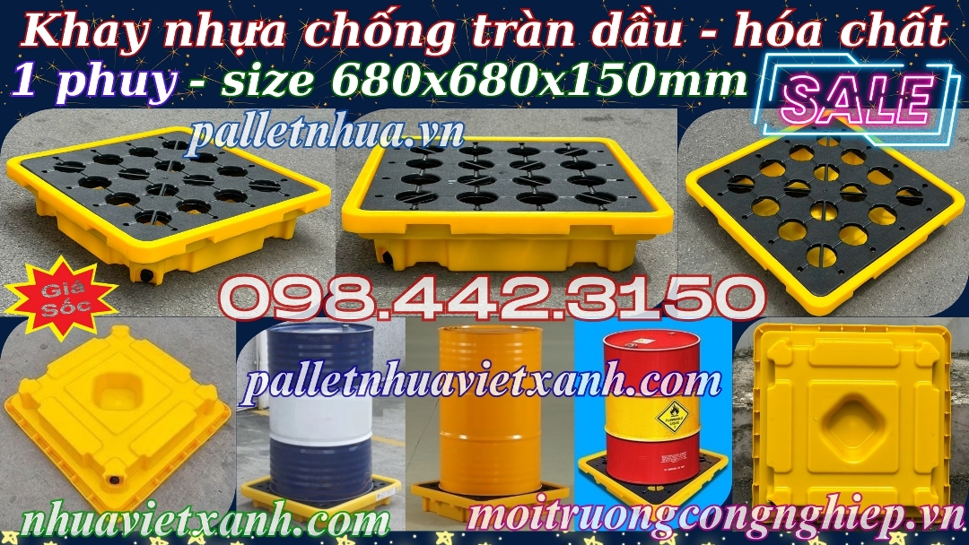 Khay nhựa chống tràn dầu - hóa chất 1 phuy cao 150mm