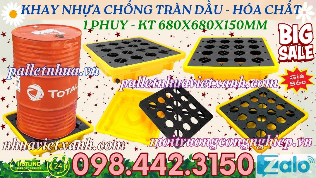 Khay nhựa chống tràn dầu - hóa chất 1 phuy