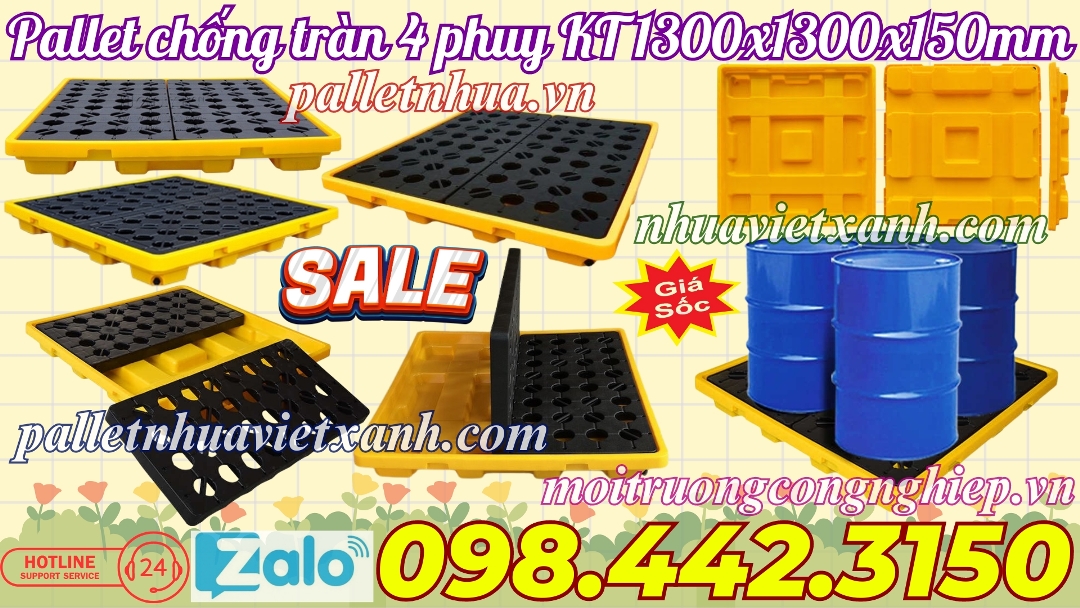 Pallet chống tràn 4 phuy cao 150mm