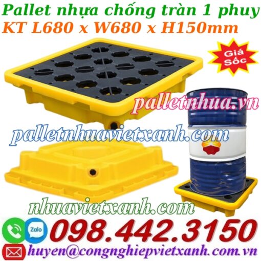 Pallet nhựa chống tràn 1 phuy cao 150mm