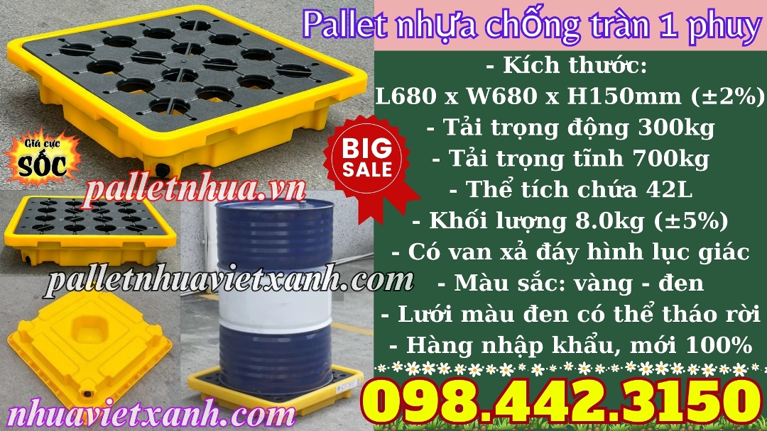 Pallet nhựa chống tràn 1 phuy