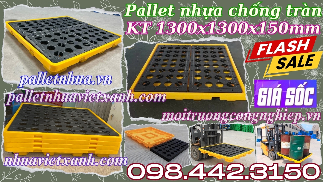 Pallet nhựa chống tràn 1300x1300x150mm 4 phuy