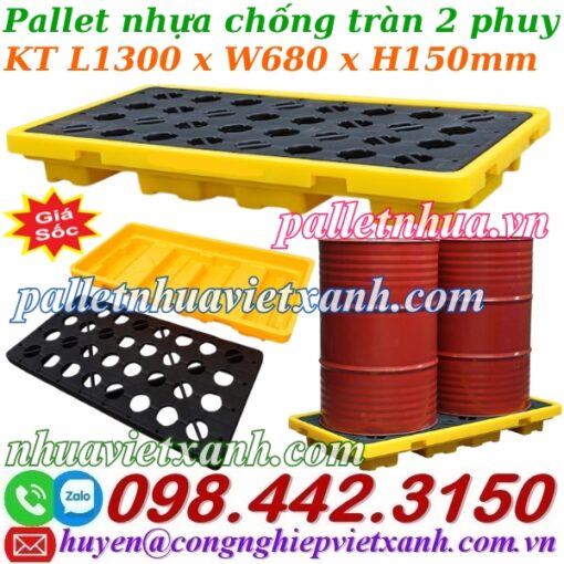 Pallet nhựa chống tràn 2 phuy cao 150mm