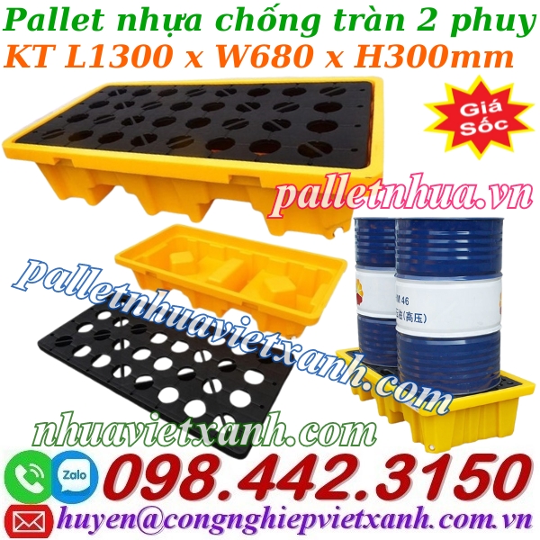 Pallet nhựa chống tràn 2 phuy cao 300mm