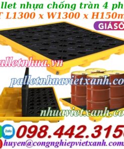 Pallet nhựa chống tràn 4 phuy cao 150mm