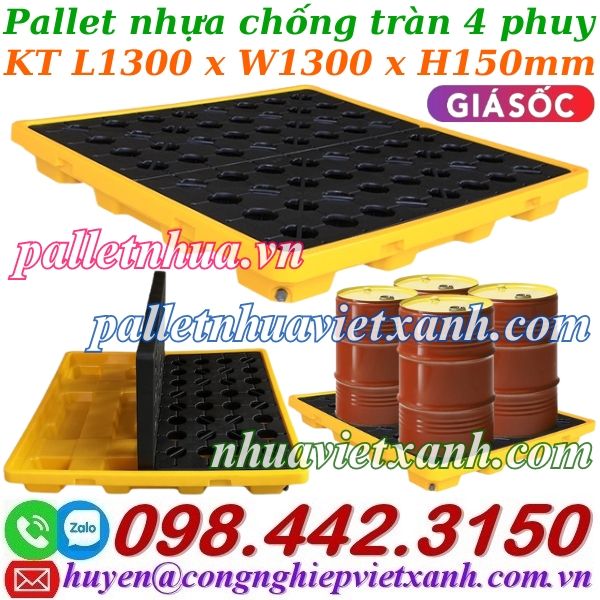 Pallet nhựa chống tràn 4 phuy cao 150mm