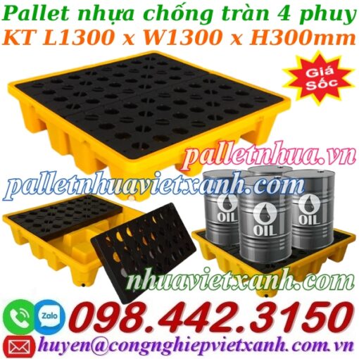 Pallet nhựa chống tràn 4 phuy cao 300mm