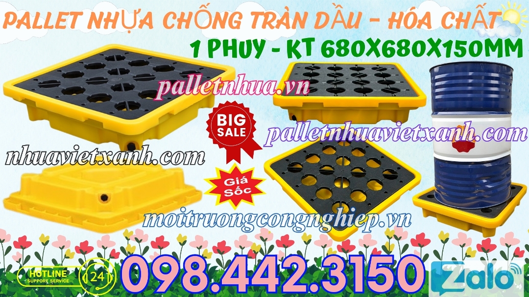 Pallet nhựa chống tràn dầu - hóa chất 1 phuy