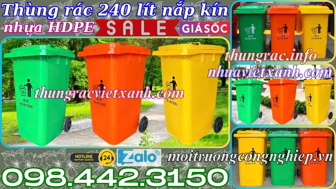 Thùng rác 240 lít nắp kín nhựa HDPE