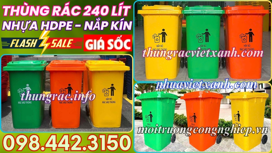 Thùng rác 240 lít nhựa HDPE nắp kín