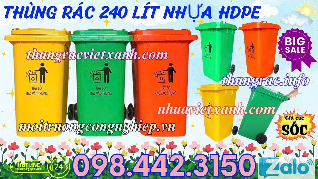 Thùng rác 240 lít nhựa HDPE