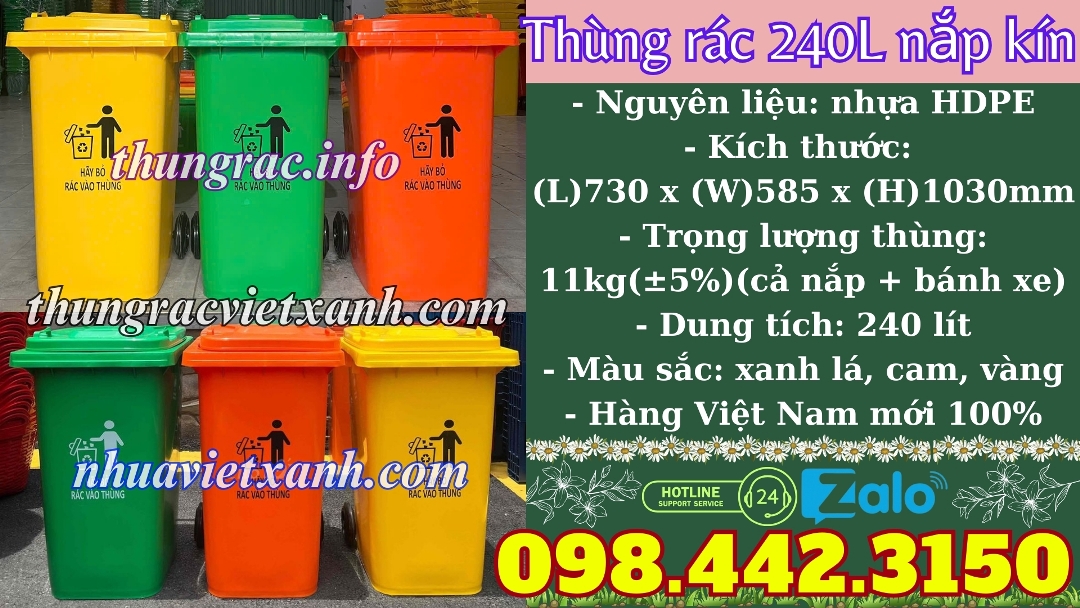 Thùng rác 240L nắp kín