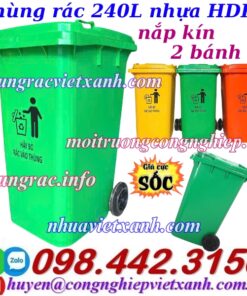 Thùng rác 240L nhựa HDPE nắp kín 2 bánh xe