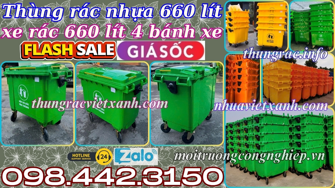 Thùng rác nhựa 660 lít 4 bánh xe