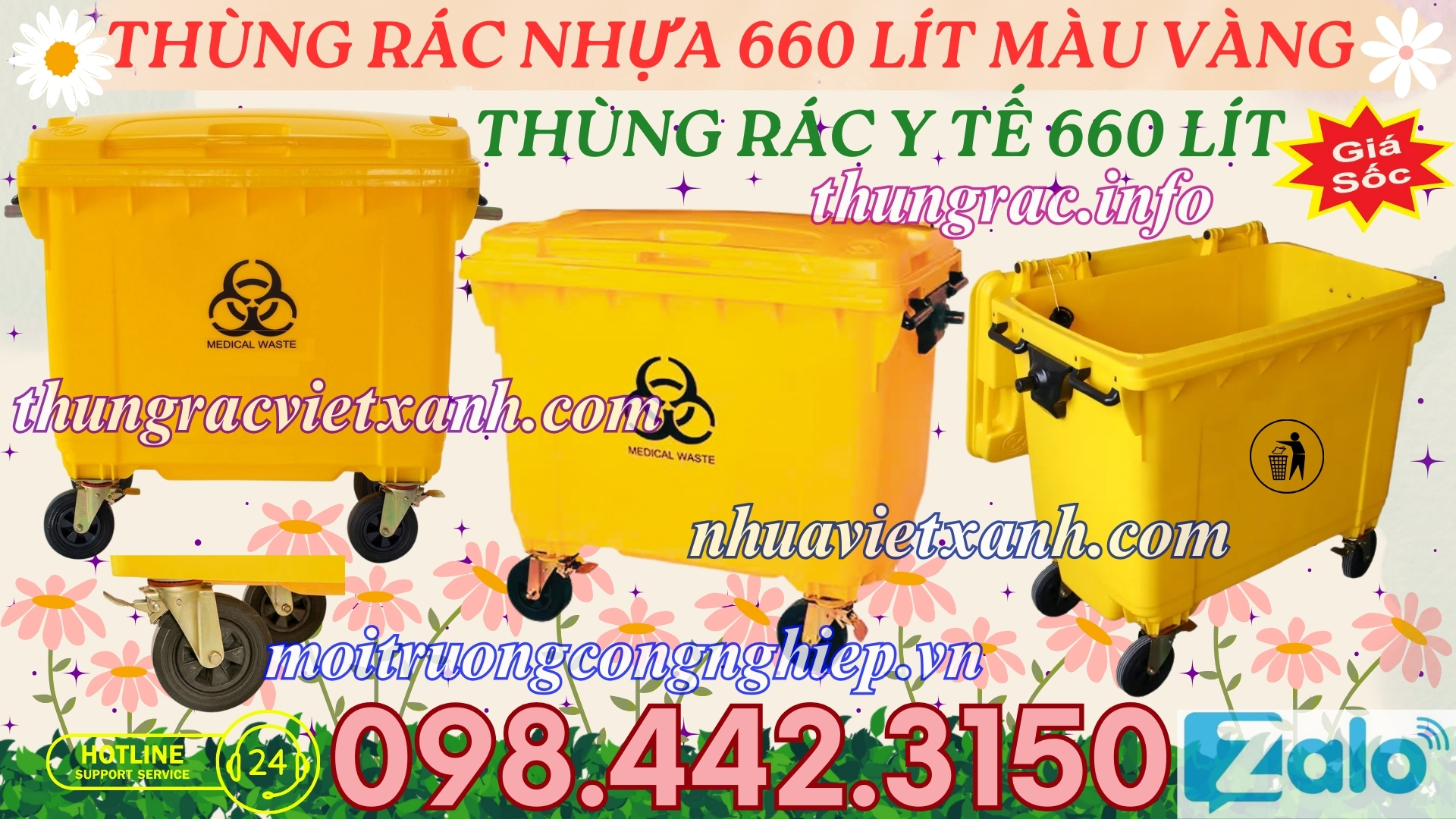 Thùng rác nhựa 660 lít màu vàng