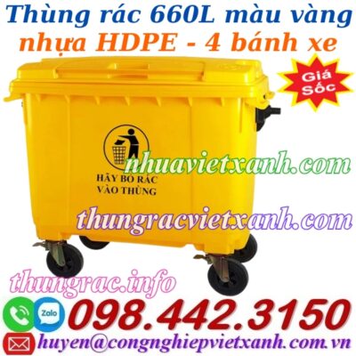 Thùng rác nhựa 660L màu vàng