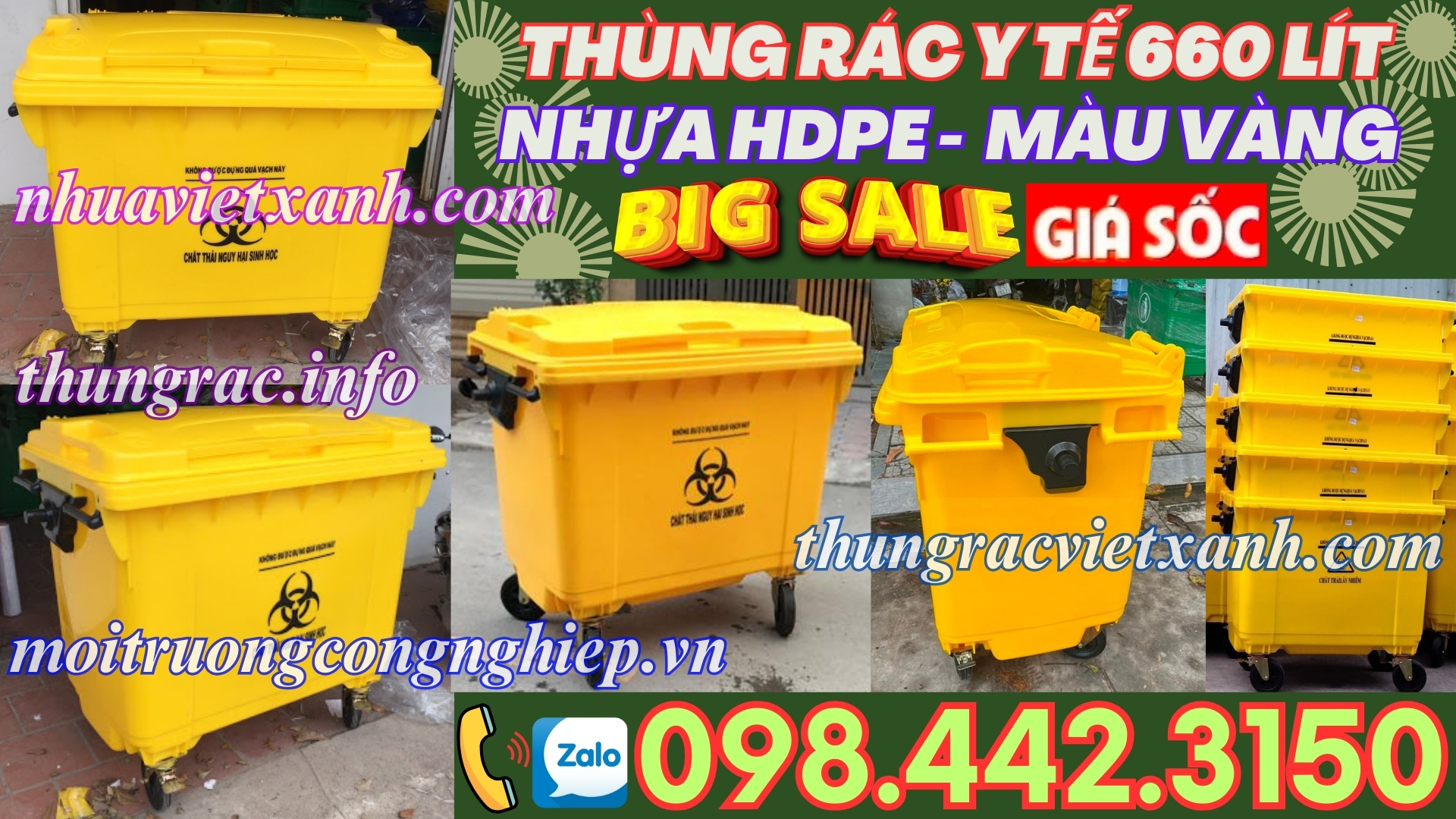 Thùng rác y tế 660 lít nhựa HDPE màu vàng